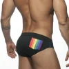 model-in-black-swim-briefs-with-rainbow-pocket-back.webp Swim Briefs with Rainbow Pocket
