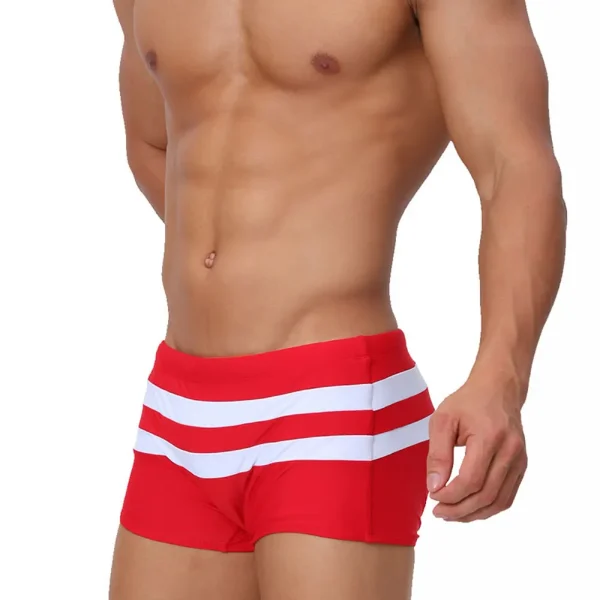 model-in-double-stripe-swim-shorts-in-red.webp Double Stripe Swim Shorts in red
