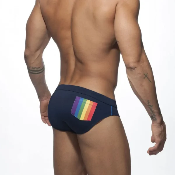 model-in-navy-blue-swim-briefs-with-rainbow-pocket-back.webp Swim Briefs with Rainbow Pocket