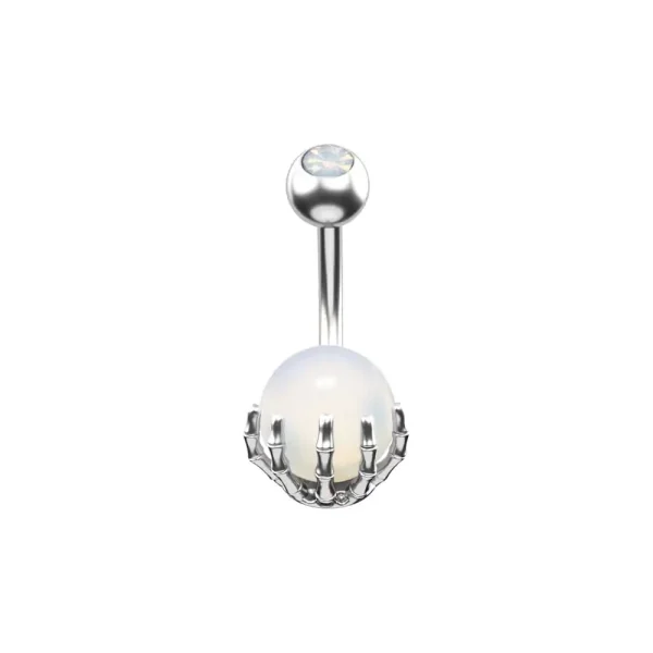 skeleton-hand-navel-ring-pearl-silver.webp Stainless Steel Skeleton Hand Navel Ring