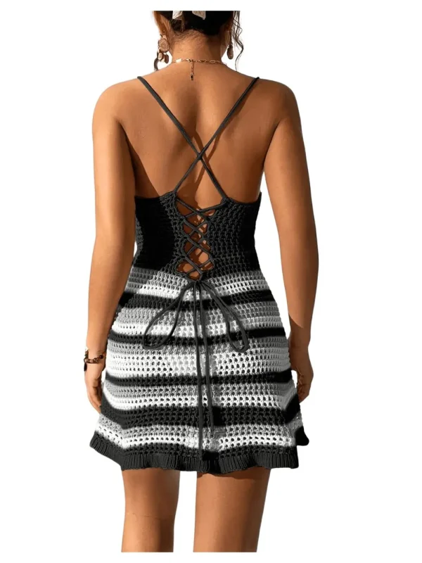 Striped Spaghetti Strap Cover-Up Mini-Dress