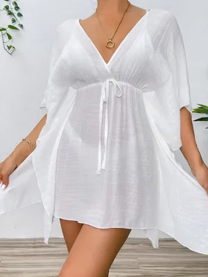 Woven Batwing Cover-Up Mini-Dress