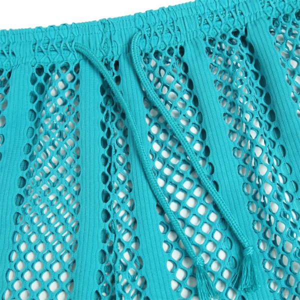 Sheer Large Mesh Shorts Cyan Close Up Sheer Large Mesh Shorts Cyan Close Up