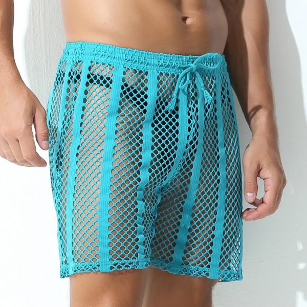Sheer Large Mesh Shorts Cyan Side 2 Sheer Large Mesh Shorts Cyan Side