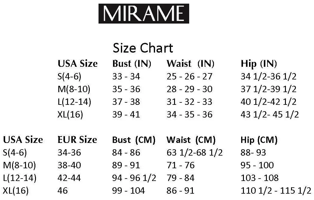 Mirame size chart