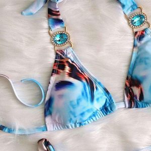 Blue Cheetah Gem & Crystal Bikini with Tie Sides
