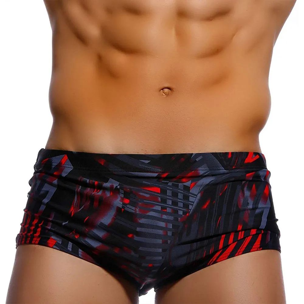 Front view of Abstract Black and Red Swim Briefs