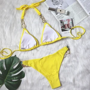 Gem & Crystal Bikini with Gold Chains in yellow from Moosestrum at Moosestrum.com