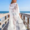 White Lace Maxi Cover-Up with Hood