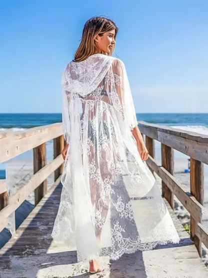 White Lace Maxi Cover-Up with Hood