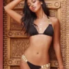 Bikini with Gems and Gold Chains in Black