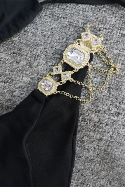 Bikini with Gems and Gold Chains in Black