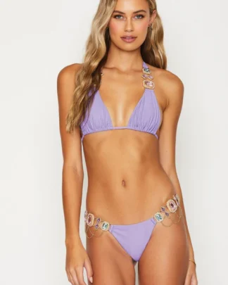 Bikini with Gems and Gold Chains in Purple