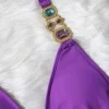 Bikini with Gems and Gold Chains in Purple