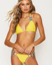 Bikini with Gems and Gold Chains in Yellow