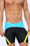 Blue & Black Tight Fit Swim Trunks with Yellow Stripes