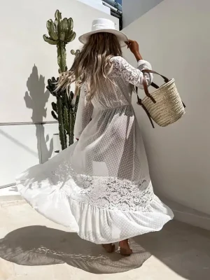 Chiffon Lace Floral Maxi Cover-Up
