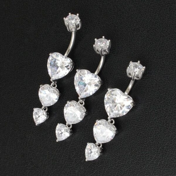 Dangling Hearts navel ring in 925 sterling silver