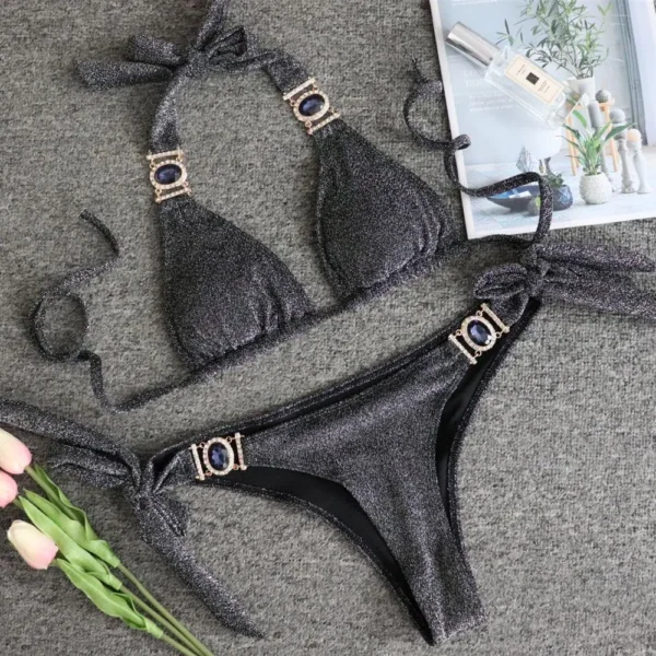 Elegant Gem & Crystal Bikini with Tie Sides