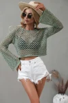 Mesh Flared Sleeve Cover-Up Crop Top