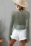 Mesh Flared Sleeve Cover-Up Crop Top
