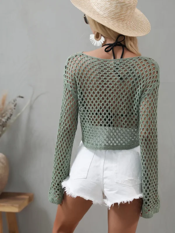 Mesh Flared Sleeve Cover-Up Crop Top