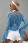 Mesh Flared Sleeve Cover-Up Crop Top