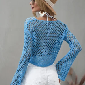 Mesh Flared Sleeve Cover-Up Crop Top