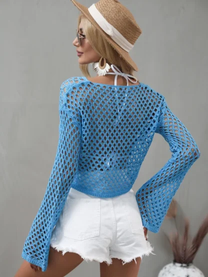 Mesh Flared Sleeve Cover-Up Crop Top