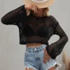 Mesh Flared Sleeve Cover-Up Crop Top