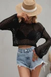 Mesh Flared Sleeve Cover-Up Crop Top