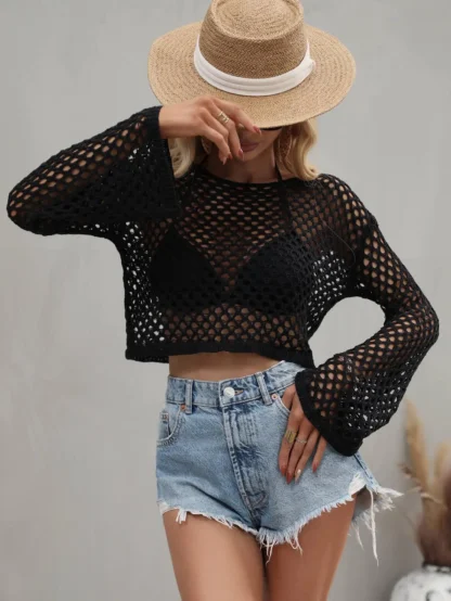 Mesh Flared Sleeve Cover-Up Crop Top