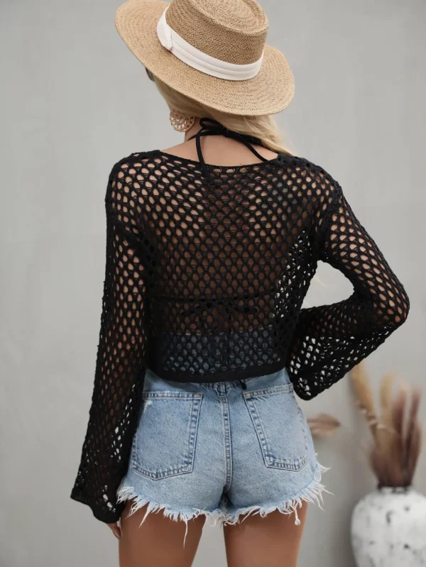 Mesh Flared Sleeve Cover-Up Crop Top
