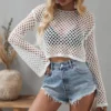 Mesh Flared Sleeve Cover-Up Crop Top