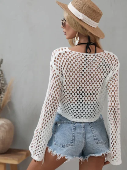 Mesh Flared Sleeve Cover-Up Crop Top
