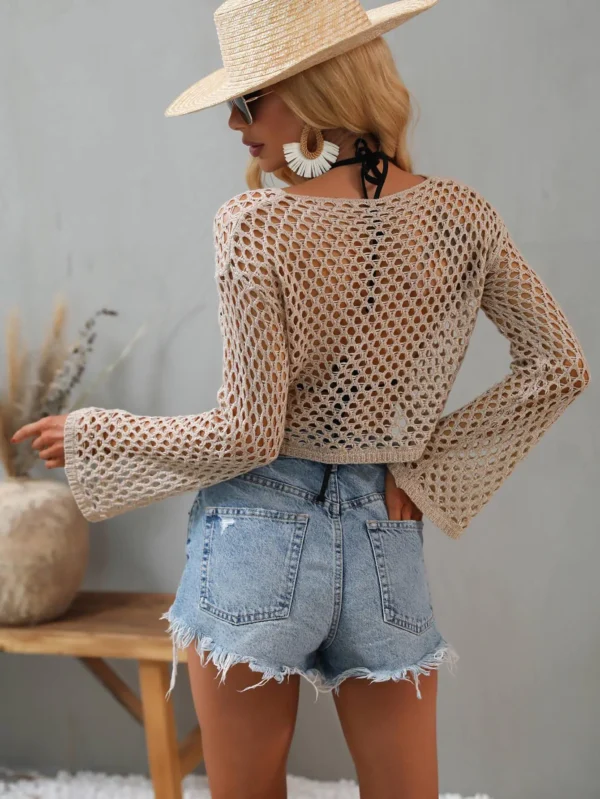 Mesh Flared Sleeve Cover-Up Crop Top