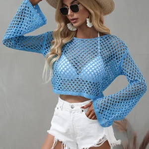 Mesh Flared Sleeve Cover-Up Crop Top
