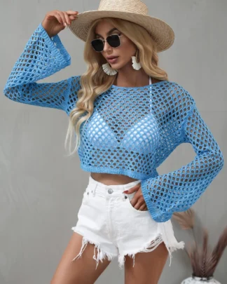 Mesh Flared Sleeve Cover-Up Crop Top
