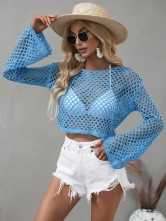 Mesh Flared Sleeve Cover-Up Crop Top