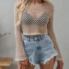 Mesh Flared Sleeve Cover-Up Crop Top