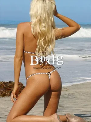 Freshkini Zebra Print Connected Triangle Top & G String Thong Bikini