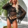 Fringe Trim Openwork Cover Up Crop Top