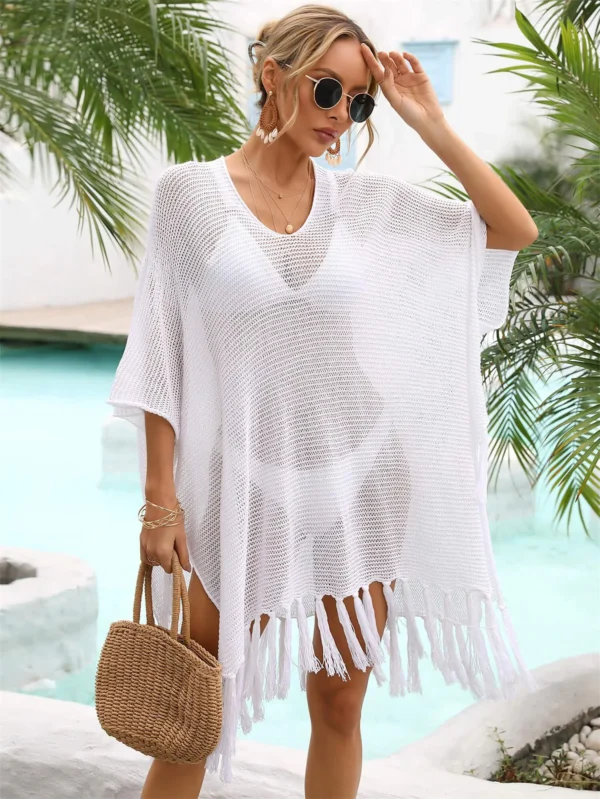 Small Mesh Fringed Bottom Cover-Up Dress