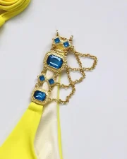 Bikini with Gems and Gold Chains in Yellow