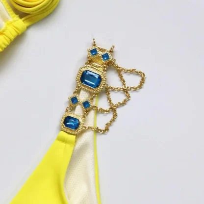 Bikini with Gems and Gold Chains in Yellow