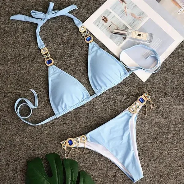 Gem and Crystal Bikini with Gold Chains