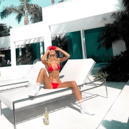 Bikini with Gems and Gold Chains in Red