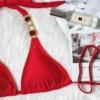 Bikini with Gems and Gold Chains in Red