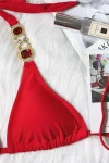 Bikini with Gems and Gold Chains in Red
