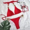 Bikini with Gems and Gold Chains in Red